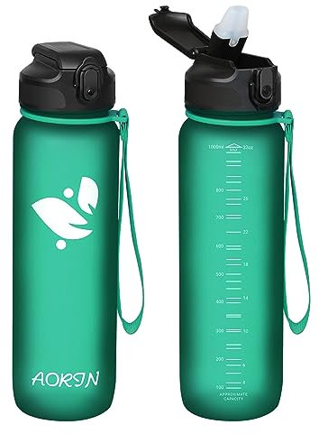 AORIN Water Bottle with Straw - 1000ml - Tritan Sports Bottle BPA-Free, Leakproof Drinks Bottle, One Click Flip Lid for Kids, Adults, Ideal for Gym, Yoga, Outdoor & Camping