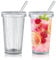 Joeyan 375ml Ribbed Glass Cups with Lids and Glass Straws, Set of 2 Glass Tumblers Iced Coffee Glasses, Reusable Clear Drinking Glasses for Iced Coffee, Smoothie, Beverages, Tea, Water, Cold Drinks