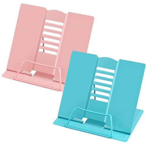 Tufa 2 Pièces Support de Lecture Métal, Support de Livre de Cuisine Réglable, 6 Hauteurs Pliable Porte-Livre pour Livres, Tablette, Recette, Manuel, Partitions, Peinture