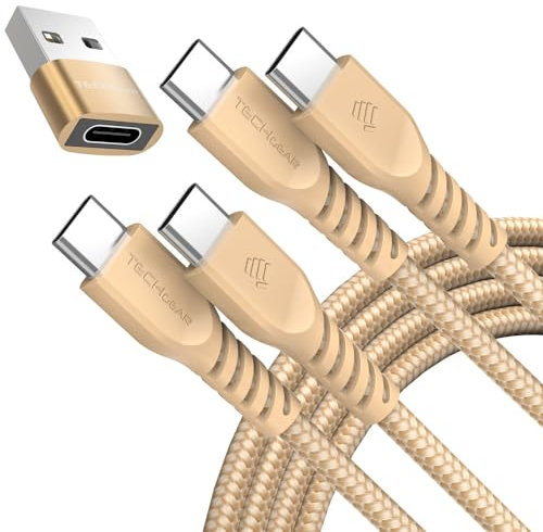 USB C to USB C Charger Cable 60W (1M+1M+Adapter) STRONG Braided Type C to C Cable Fast Charging Data Lead Compatible with iPhone 15, iPad Pro 2022, iPad 10th 2022, MacBook Pro, Samsung S24/S23,Pixel 8