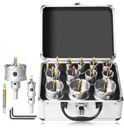 13-tlg. Upgrade Schwerlast Hartmetall Lochsägen-Set, Metall-Stahl-Lochsägenbohrer, TCT-Lochschneider mit 1 Zentrierbohrer, 2 L-Schraubenschlüssel, Lochsägen-Set für Fliesen, Granit, Garbor