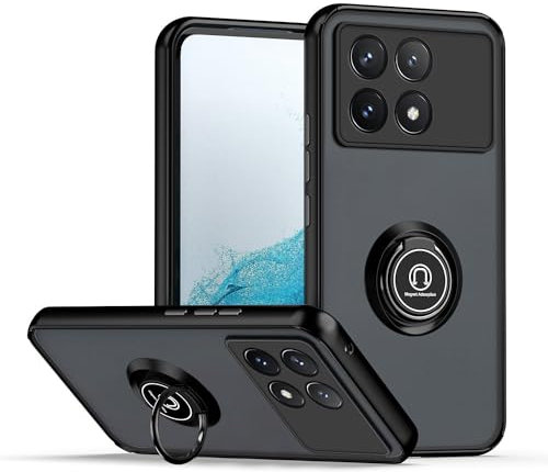 XINYEXIN Funda para Xiaomi Poco X6 Pro 5G, Funda con Soporte de Anillo, TPU + PC Translúcido Anti- Arañazos Carcasa Protectora Antigolpes Case Cover - Negro