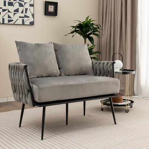 RELAX4LIFE Fauteuil de Salon avec Repose-Pieds, Fauteuil d’Appoint en Velours avec Profondeur d'Assise 58 cm| Oreiller Confortable | Pieds Métalliques Robustes| Patins Ajustables 65X66X80CM,Gris