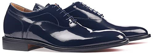 Scarpe con Rialzo da Uomo Che Aumentano l’Altezza Fino a 7 cm. Fabbricate in Pelle. Scarpe di Vernice. Modello Charol (Blu, 40)