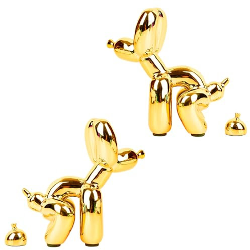Rideco Pooping Ballon Hund Skulptur Kleine Tierstatue Home Decor Moderne Dekorative Kunstskulptur Moderne Desktop-Ornament für Büro Schlafzimmer Wohnzimmer Dekor (Glänzendes Gold, klein)