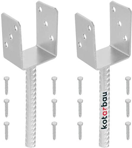 KOTARBAU® 2er Set Pfostenträger zum einbetonieren U 81 mm Feuerverzinkt Stahl Betonanker für Holzpfosten Riffelstahl Pfostenanker Bodenhülse Pfostenschuh Zaunpfosten Holz