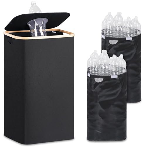 iEGrow 110L Poubelle de Recyclage, Poubelle Cuisine Poubelle Compacteur pour Bouteille Plastique, Rangement de Bouteilles Consignées avec Deux Sacs de Transport