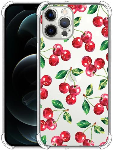 GlamCase for iPhone 12 Pro Max, iPhone 12 Pro Max Clear Case - Cherry Watercolor Pattern design Printed Slim Fit Flexible Shockproof Clear Designer Back Case/Cover for iPhone 12 Pro Max only.