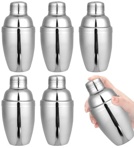 Lot de 6 mini shaker à cocktail, shaker à martini en acier inoxydable avec passoire, pour bar, fête, maison (237 ml)