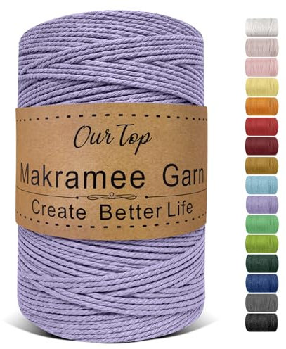 OurTop Premium Makramee Garn Lila, 2mm x 500m Macrame Cord Schnur Kordel für DIY Handwerk, Weben Dekoration, Hängepflanze Pflanze Aufhänger