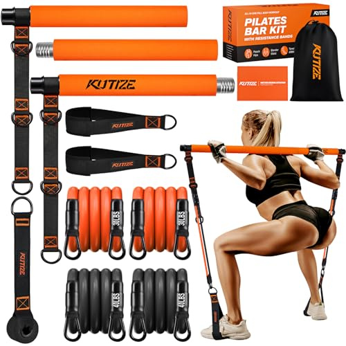 KUTIZE Pilates Bar Kit mit Widerstandsbändern, Pilates Ausrüstung, Multifunktionale Widerstandsbänder mit Stange für Frauen & Männer, Home Gym Krafttraining Ausrüstung für Hüfte, Rücken, Arm
