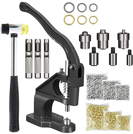 Profi Ösenpresse Set mit 3000 Ösen (6/10/12mm) + Hammer | Magnetische Ösenzange für Stoff, Leder, Planen, Banner | Handwerkzeug mit 3 Matrizen | Rostfreie Edelstahl-Ösen | AstraLoom (Schwarz)