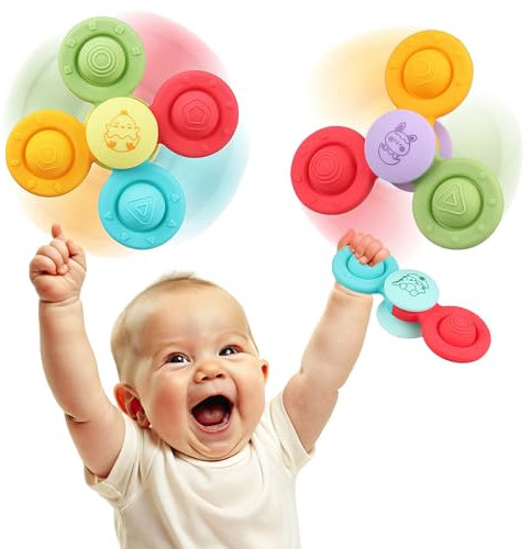Xwin Sportseries Suction Cup Baby Spinner Toys - Montessori Sensory Educational Learning Toy for Babies Silicone Simple Dimple Infant Bath Activity Fidget Toy Perfect Toddler for Ages 6 to 18 Months.
