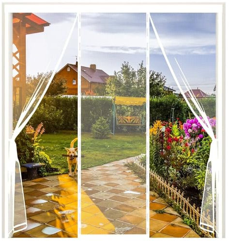 Rideau De Porte Anti Mouche Corde 155x235cm Blanc Auto-AdhéSif Moustiquaire Avec Aimants, Anti Moustique Fenêtre D'écran Pliable, pour Fenêtre Portes