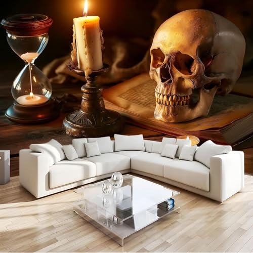 Fototapete Totenkopf Kerze Retro Art Mauer VliesTapete 400x280 cm Wandtapete Wanddeko Wand Wohnzimmer Schlafzimmer Wohnung Wandbilder