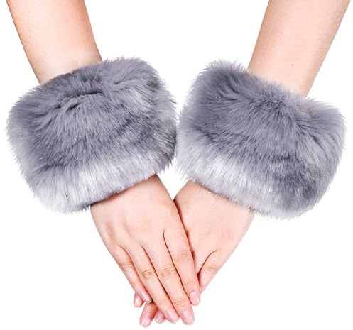 Cosysparks Pelz Handgelenk Band, Faux Pelz Handgelenk Band Ring Manschetten Weiche Winter Arm Wärmer Hülsen für Frauen Grau