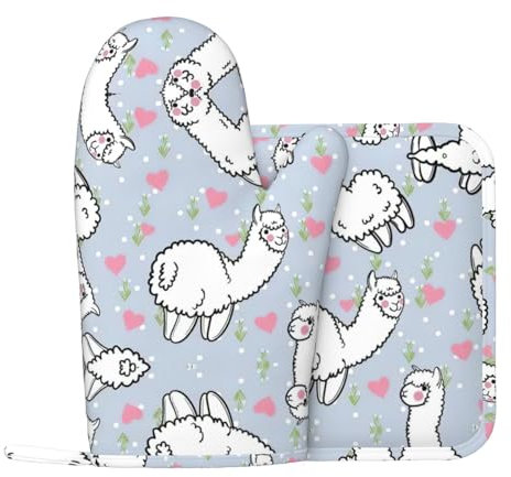 Camel Pink Heart Silicone Oven Gloves and Pot Mat Oven Gloves for Grilling Cooking and Baking