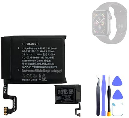 HIGHAKKU A2059 Batterie de rechange pour montre intelligente compatible avec Apple Watch iWatch Series 4 4ème génération 44 mm (GPS + Cellular/GPS) A1976 A2008 A1978 avec outils