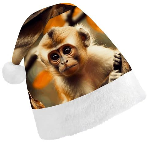 DWVTMNS Weihnachtsmütze, personalisierbar, Weihnachtsmannmütze, bedruckt, 43 cm, Affe auf Baum, geeignet für Neujahrsfeiertage, Partygeschenke