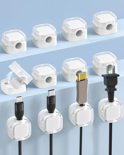 JEJA Kabelhalter Kabelclips 12 Stück, Kabel Organizer, Stark Haftende Draht Ladegerät Halter, für Nachttisch, Küchengeräte Schreibtisch, Wand, Weiß
