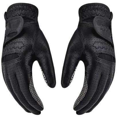 MAYANGYANG Golfhandschuhe 1 Paar Herren-Golfhandschuhe for die Linke Hand und die rechte Hand, weich und atmungsaktiv, mit Anti-Rutsch-Granulat, Schwarze Golfhandschuhe Golfhandschuhe Damen(Size 22)