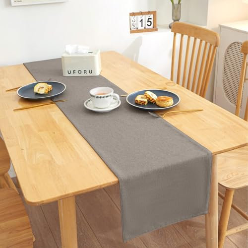 AMFUN Tischläufer Grau, Tischläufer Abwaschbar, Tischläufer Leinenoptik, Tischläufer Wasserabweisend für Esszimmer Party Urlaub Dekoration, 30 x 120 cm