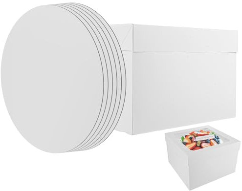 ASelected 6PCS 12 Inch Square Box and Matching Premium Masonite Board,Cake Drum,Tall Box For Cake Decoration Transport Protection