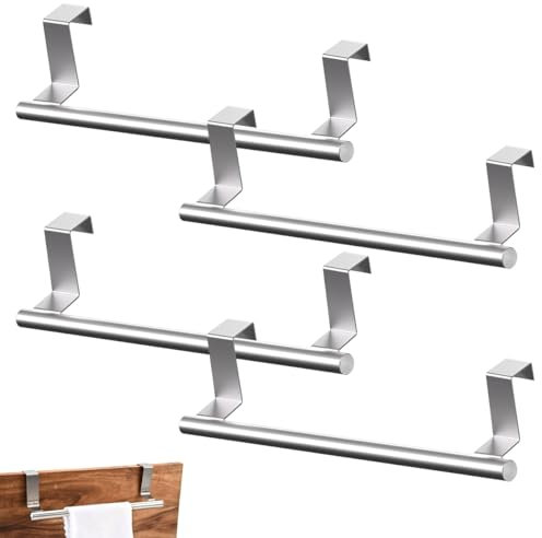 4Piezas Toallero Colgante para Puerta 24cm Toallero para Puertas, Toallero Puerta de Acero Inoxidable, Toallero para Puerta de Baño, Toallero sin Taladro, Toallero Cocina Puerta, Soporte para Toallas