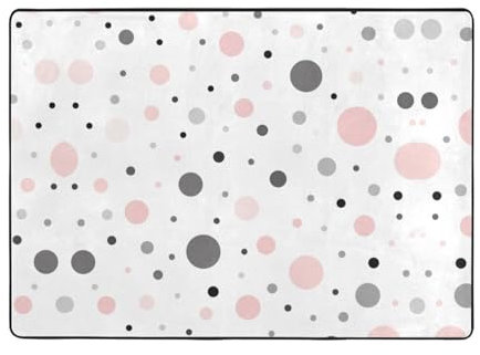 SamLng Tappeto moderno con stampa a pois rosa, grigio, bianco, 203 x 147 cm, tappeto per soggiorno, ufficio, tavolino da caffè, balcone, decorazione moderna per la casa