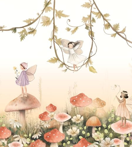 papier peint panoramique des fées blanc, beige, vert et rose 250 x 279 cm - ESTAhome