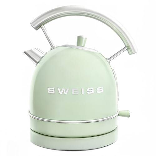 SWEISS Bouilloire électrique vintage KTL7 1,8L, Inox compacte pratique 2200W, Ébullition rapide, Niveau d'eau visible et gradué, Arrêt automatique, Socle 360°, Vert