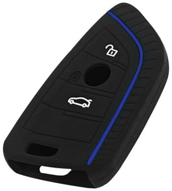 CLKE Porte-clés de voiture pour BMW 1-7 Series Active Tourer F21 F45 F46 F48 X1 F48 X3 X4 X5 X6 F15 F85 F15 F16 F86, coque de clé en silicone 3 boutons (ligne bleue)