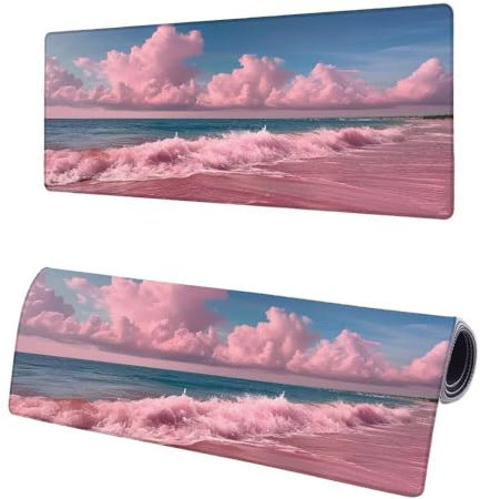 Large Mouse Mat Pink, Extended XXL Cloud Gaming Mouse Pad Desk Pad 1000x500x3mm, Keyboard Mat with Non-Slip Rubber Base, Soft Smooth Surface, Stitched Edges Mousepad, Improved Precision and Speed G-7