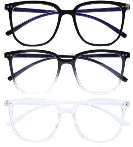 Risipu Blaulichtblockierende Brille, UV400-Schutz, transparenter Rahmen, Anti-Überanstrengung der Augen für Männer und Frauen, leicht und bequem für alle Gesichtsformen, 3 Stück, Schwarz, transparent,