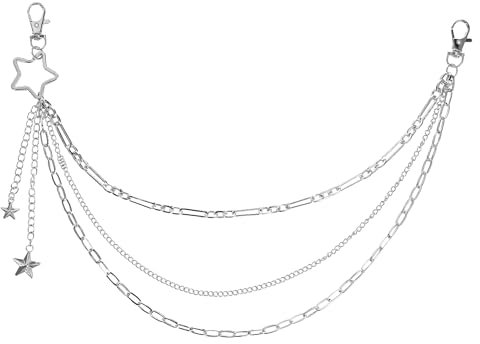 Taschenkette Silber Mit Stern Anhänger, Hip Hop Hosenkette, Punk Jean Pants Chain, Dual Layer Hosenkette Damen, Kette Hose Für Damen Und Herren Deko