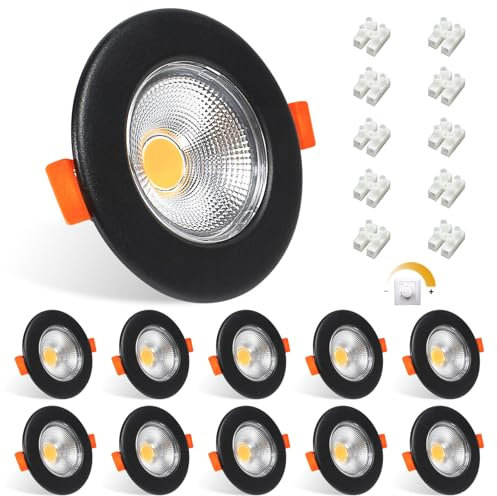 Allesgute 10er LED Einbaustrahler 230V Schwarz Dimmbar 7W 600LM LED Spots Flach Einbauleuchten 3000K Warmweiß Einbauspots 65-85mm Lochmaß für Schlafzimmer Küche Wohnzimmer