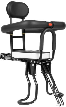 Zalydala Siège avant de vélo pour enfant, monté à l'avant et réglable, jusqu'à 40 kg, pour vélos à partir de 32 cm d'écartement du guidon, avec ceinture de sécurité et repose-pieds
