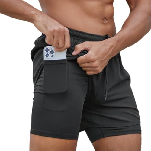 Smatstyle Herren Laufshorts Sport Shorts Schnell Trocknend 2 in 1 Sporthose Leicht mit Reißverschlusstasche Kurze Hose mit Taschen Hosen Fitness Laufhose Trainingshose