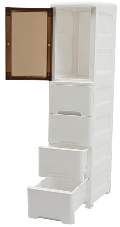 Repomanda Badezimmerschrank mit Schublade, Kleiner schmaler Toilettenregalschrank, Kunststoff-Eckschrank mit Schubladen und Rädern