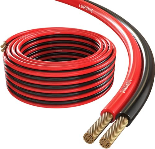 Lumonic Cavi per altoparlanti | 25m Rosso Nero | 2x 2,5mm² CCA | Cavo per diffusori HiFi | Linea audio doppia