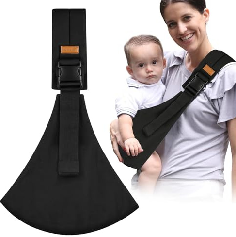 Babytrage für Kleinkinder und Neugeborene, Ergonomisch Baby Carrier Bequem Atmungsaktiv, Tragetuch Baby Neugeboren mit Verstellbare Schulter, Hüfttrage für Babys von 6 bis 36 Monaten (Schwarz)