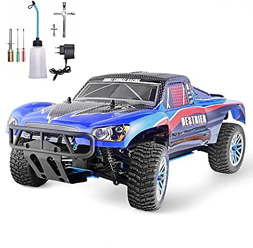 QIYHBVR 1/10 2,4 GHz Short Course Monster Nitro Gasbetriebener RC Offroad 4WD LKW Benzinmotor RC Fahrzeug Gasmotor RC Buggy Geburtstag