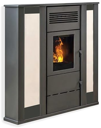 Stufa a Pellet Dana Slim, 11kW, Ventilata con Doppio Braciere, Policombustibile