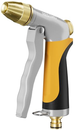 RESTMO Hose Pipe Spray Gun, 100% Metal Garden Hose Spray Gun | High Pressure Hose Nozzle with Solid Brass Head,4 Adjustable Spray Patterns,for Car Washing, Gardening, Patio&Window Cleaning