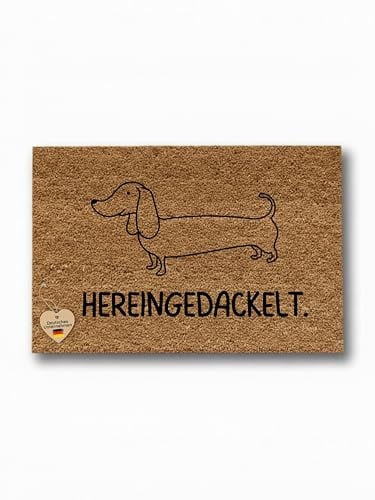 Bärenfreunde Kokosmatte Fußmatte personalisiert, Geschenk zur Hochzeit, indiduelle Hochzeitsgeschenke, Geschenke zum Einzum und Umzug mit individuellem Namen (Hereingedackelt, 40x60 cm)