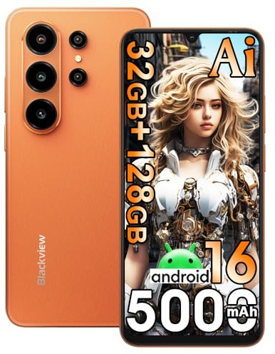 Blackview Wave 10 Handy Ohne Vertrag, 32GB+128GB/2TB Android 16 Phone, 6.88 120Hz Gemini AI Smartphone Ohne Vertrag Günstig, 5000mAh, 32MP+13MP, WiFi 5, Fingerabdruck/GPS/OTG/FM/Handy hülle, Orange