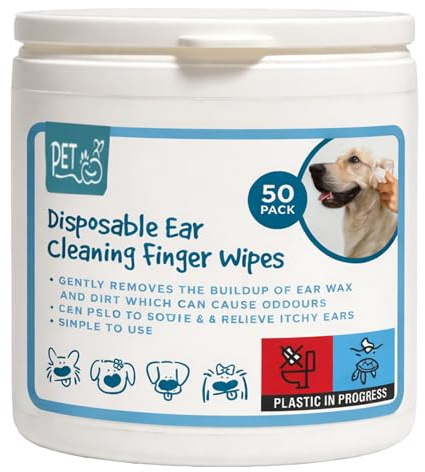 Pet Guru Dog Disposable Ear Cleaning Finger Wipes for Puppies & Dogs, Removes Wax and Dirt, Soothes Itchy Ears Wipes, 50 Pack (50)