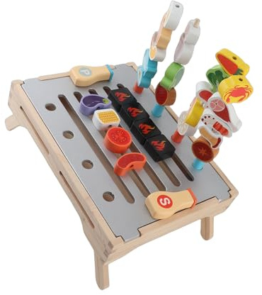 Generic Juego de Barbacoa de Madera, Juego de Juguete Educativo Seguro y Realista para Parrilla de Cocina para Niños Pequeños, para Tiempo de Interactivo