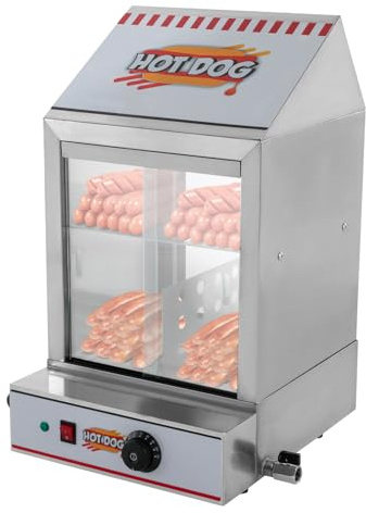 Hot Dog - Vaporizador de 40 l, armario de calor comercial de dos puertas para perros calientes con pinzas para servir y válvula de drenaje, para tiendas de conveniencia, cafeterías y supermercados