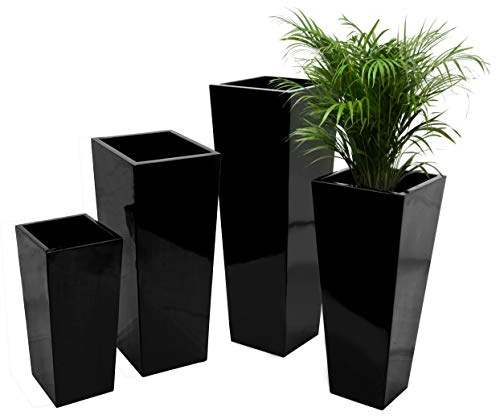 Primrose Black Gel Coat Glossed Plant Pot Tall Flared Square Fibreglass Planter XL 120cm x 43cm